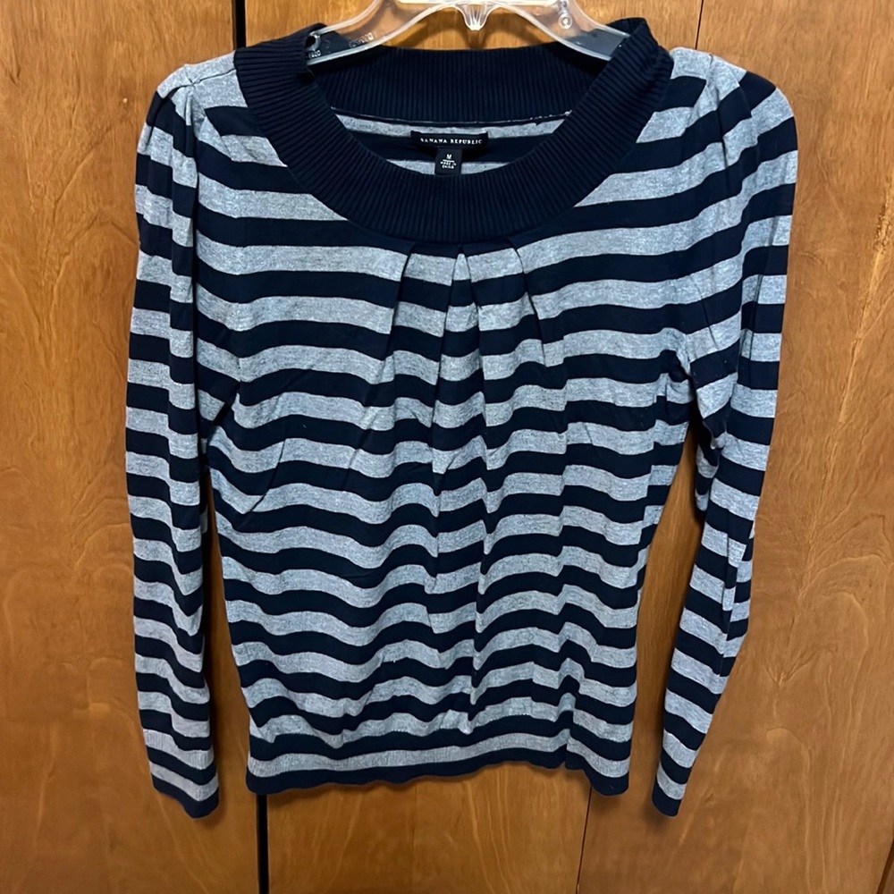 Navy blue and grey Striped Banana Republic long sleeve shirt